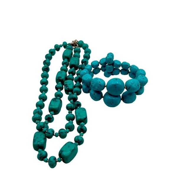 Faux Turquoise Beaded Necklace & Bracelet Set. N72 - Picture 12 of 12